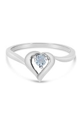 lovely white gold heart round aquamarine gemstone baby birthstone ring